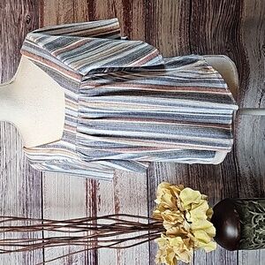 NEW COMO VINTAGE FADED STRIPED FLUTTER SLEEVE PULLOVER TOP